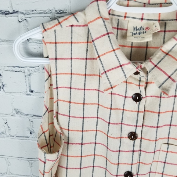 MATA TRADERS | sleeveless button up tie waist windowpane plaid dress - Picture 2 of 7